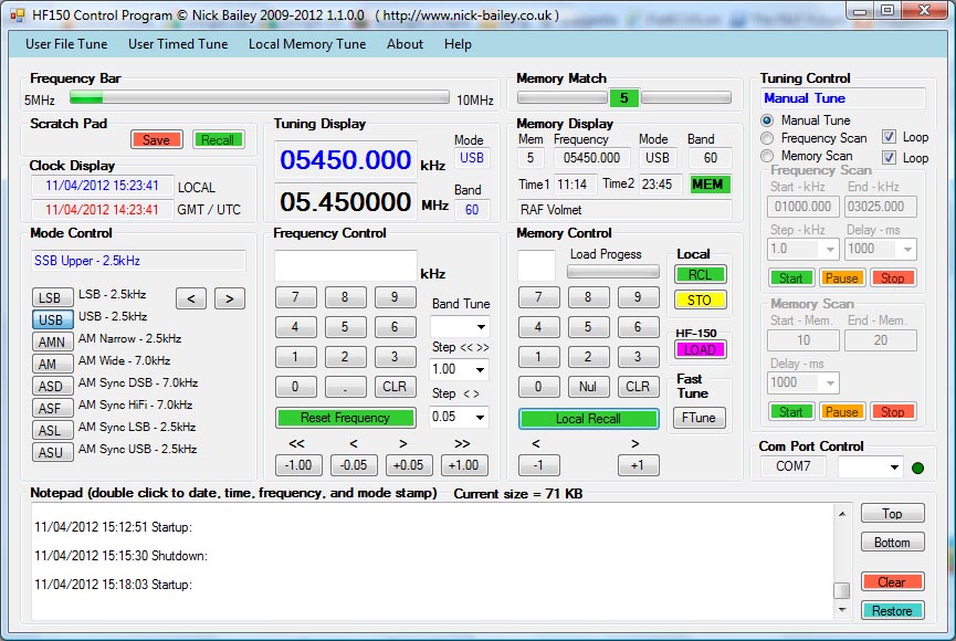 HF150 Control Program Screenshot