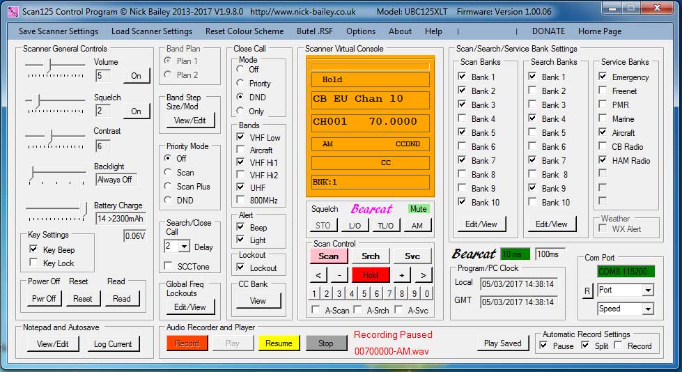 UBC125XLT Main Panel Image